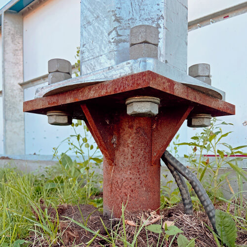 A screw pile supporting a light post